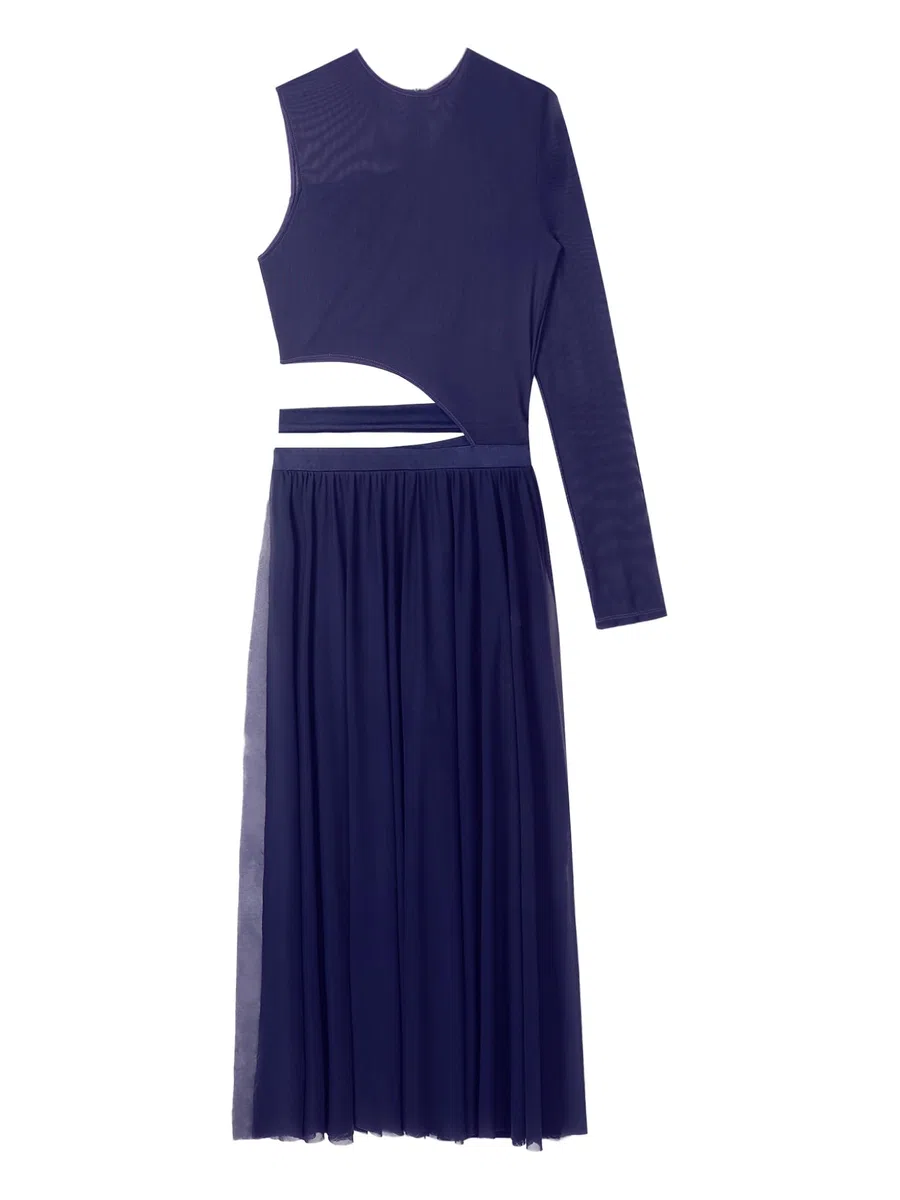 Damen Lyrisch Tanzkleid Ballettkleid Langarm Eiskunstlauf Kleid mit Mesh Rock Modern Contemporary Latein Tanzkleid