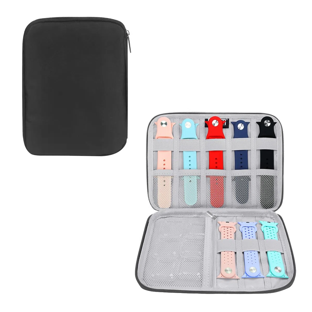 Uhrenarmband Aufbewahrungsbox, Watch Band Organizer Tasche, Faltbar Wasserdicht Nylon Uhrenarmbänder Tasche für Uhrenarmbänder Uhren Stifte Ladekabel (Schwarz)