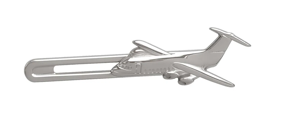 Krawattennadel Flugzeug silbern glänzend ca. 7,2 cm m.i. Germany + Geschenkbox Accessoire für die Seidenkrawatte