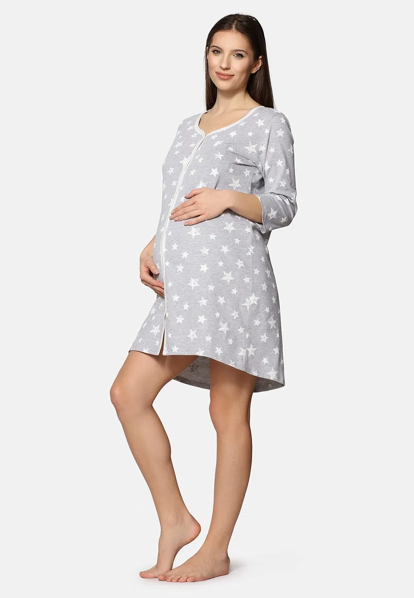 Be Mammy Damen Umstands Nachthemd 3/4 Arm mit Stillfunktion BE20-276