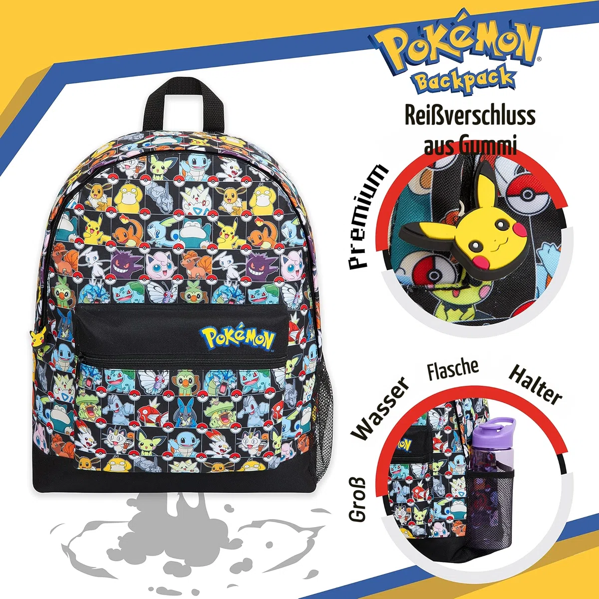 Pokemon Rucksack Kinder Teenager Lässig Schulranzen Pikachu Pokeball Kinderrucksack für Schule Sport Kita Reise Freizeit Anime Geschenk