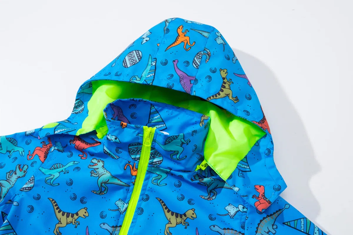 Kinder Regenjacke Kleinkind Übergangsjacke Dinosauriern Wasserdicht Outdoorjacke Winddicht mit Kapuzen