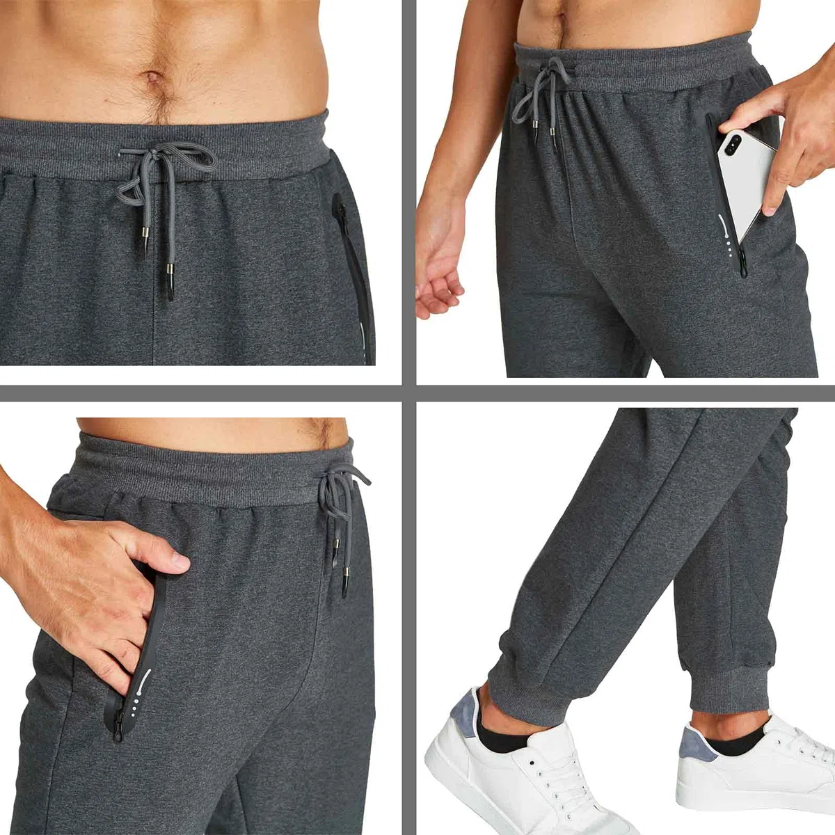 JustSun Jogginghose Herren Sporthose Baumwolle mit Reißverschlusstaschen