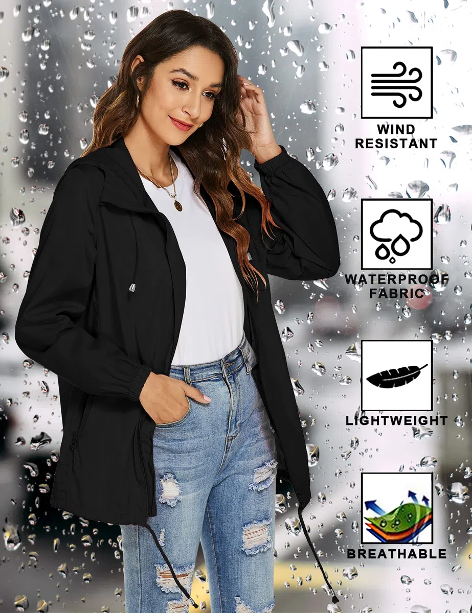 Rapbin Damen Regenjacke Leicht Wasserdicht Regenmantel Windbreaker Dünne Packbar Reisen Fahrrad Regenjacken Windjacke
