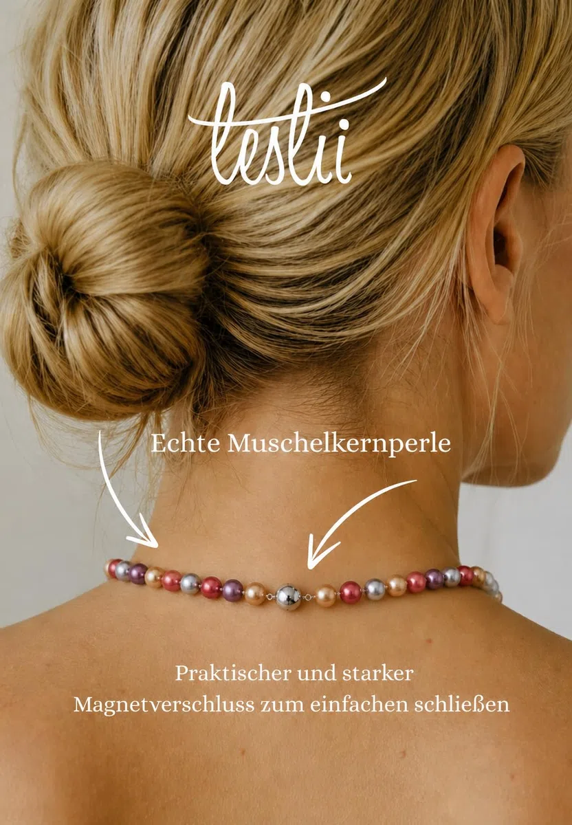 Perlenkette Collier Halskette Damen Kette Perlencollier echte Muschelkern-Perlen 44cm Magnet Verschluss