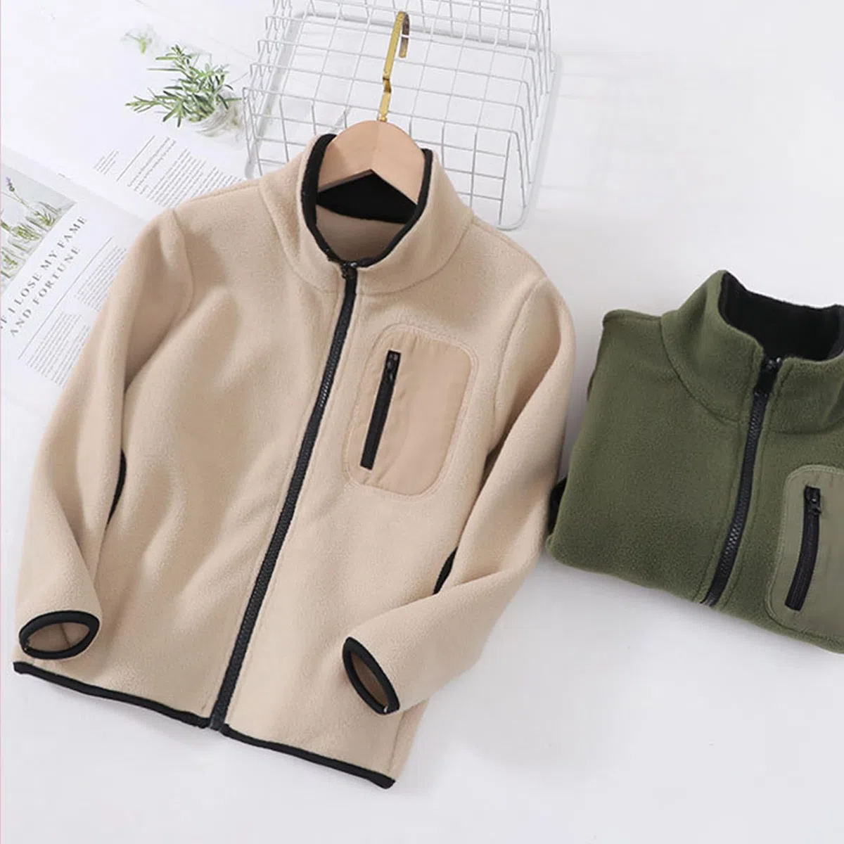 Kleinkind Kinder Polar Fleece Jacke Stehkragen Winddichte Jacke Reißverschluss Leichte Mantel Einfach Eltern-Kind Oberbekleidung