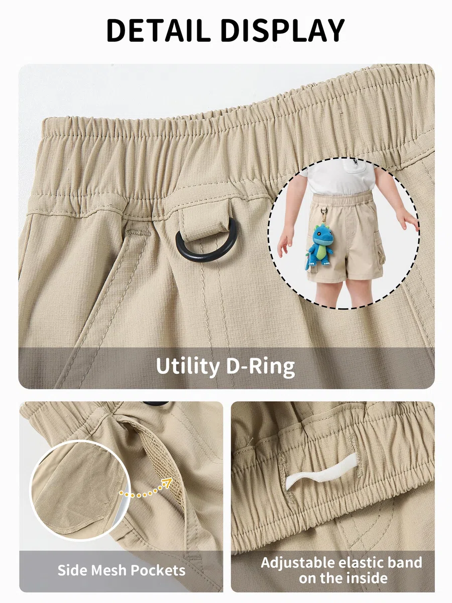 Volunboy Jungen Cargo Shorts Schnell Trocknend, Leichte Pull-On Kurzhose mit Taschen & Elastischem Bund