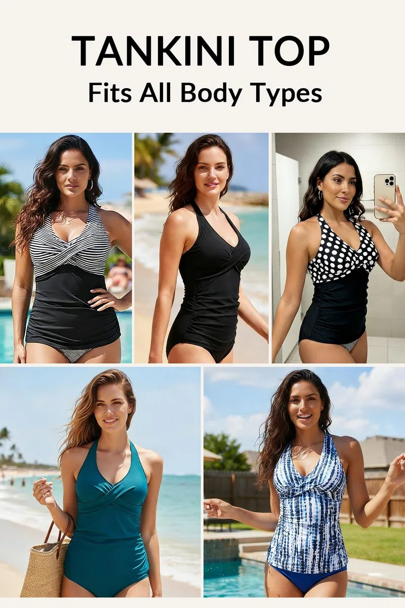 Yonique Tankini-Top mit Bauchkontrolle, V-Ausschnitt, gedrehte Vorderseite, Badeanzug, Oberteil ohne Unterteil