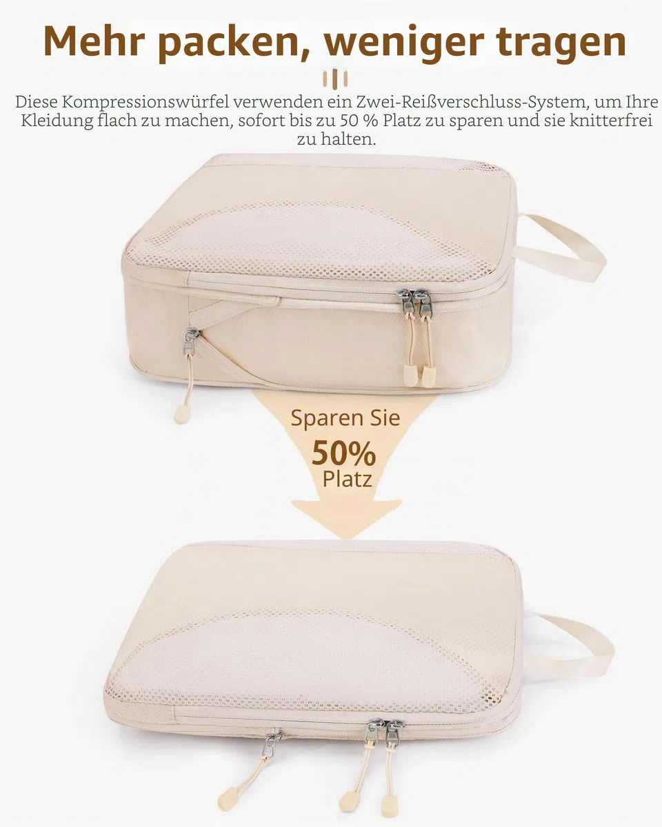Anjing Packing Cubes Compression - 10-teiliges, Koffer Organizer Set mit Kompression, Komprimierbaren Packwürfeln zur Organisation, Packwürfel für Koffer, Beige