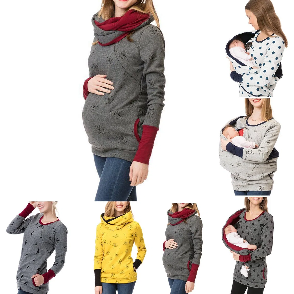 Umstandsmode-Oberteil-Sommer Damen Stillpullover Langarm Hoodie Winter Umstandsmode Mutterschaft Kapuzenpullover Nursing Stillshirt Warm Sweatshirt Still Pullover mit Kapuze S-XL