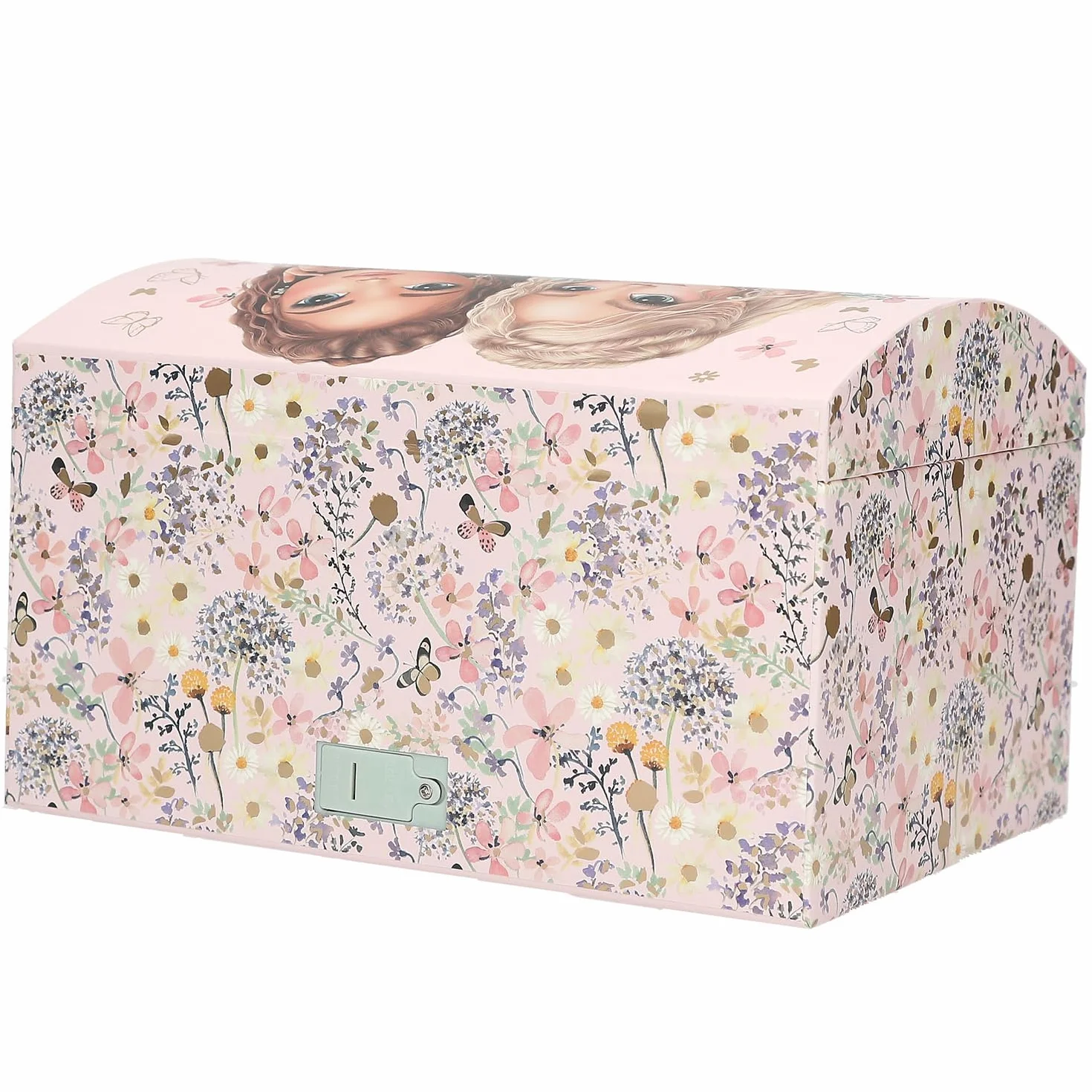 Depesche TOPModel Summer Feeling - Großes Schmuckkästchen in Rosa, mit Model Motiv und floralen Details, Schmuckbox mit Code, Sound und Spiegel