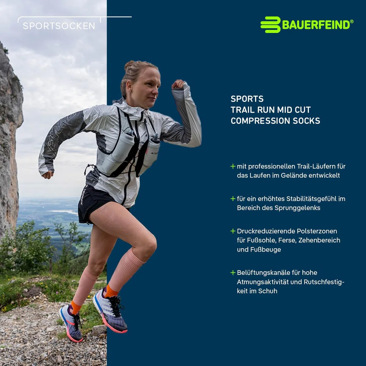 BAUERFEIND Trailrunning-Socken „Trail Run Mid Cut Socks“
