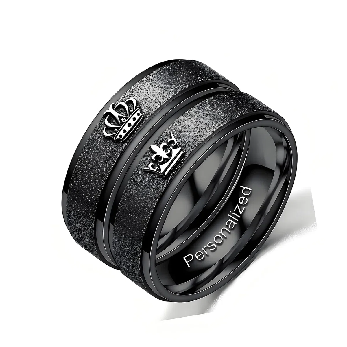 Passen Sie Mattierte Passende Paare Ringe Mit Gravierten Crown Mustern An Matter Versprechensring Personalisiert Seine Ringe Eheringe Paarschmuck