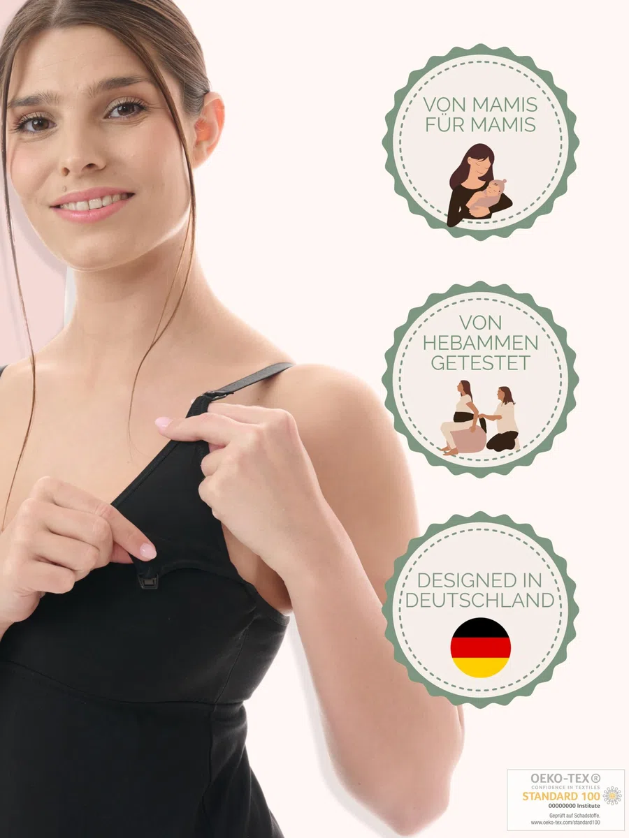 Herzmutter Stilltops Baumwolle OekoTex 100 - einfache Stillfunktion - Stilltop Set 2er - integriertes Bustier-BH mit Clip-Verschlüssen - 5420