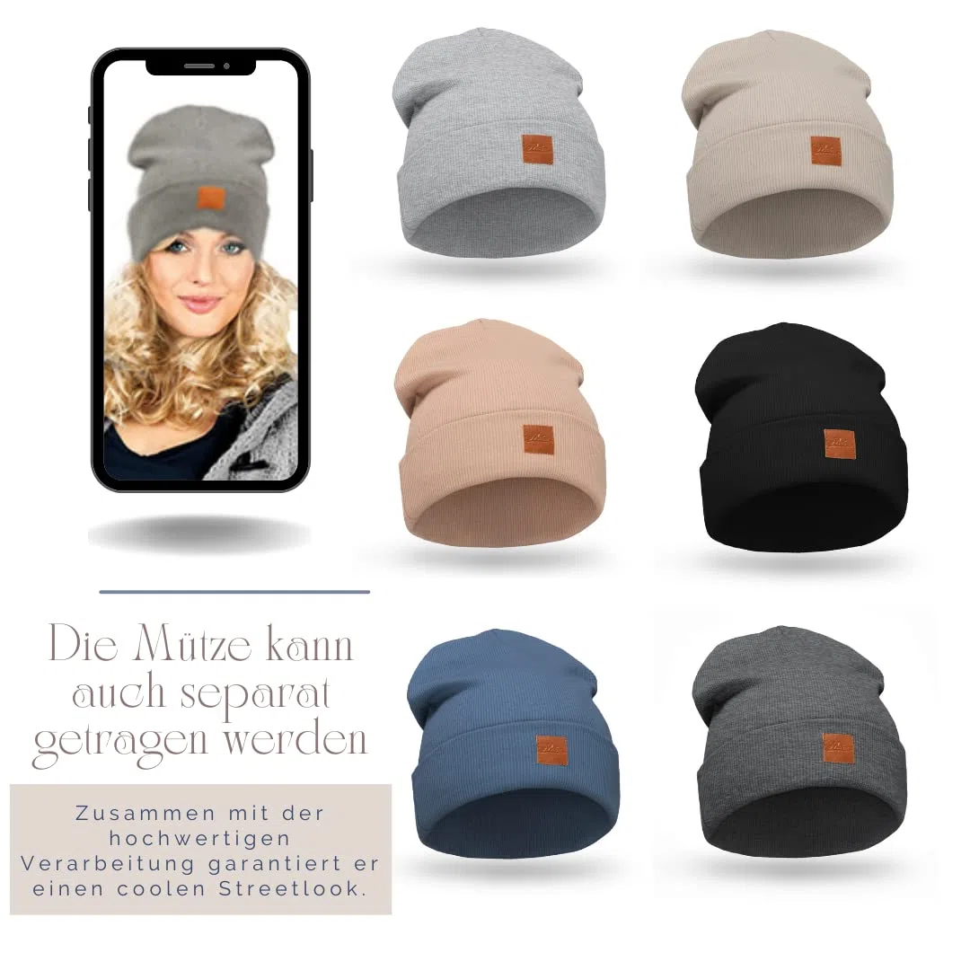 Mikos* Damen Set Mütze & Loop Baumwolle Long Beanie Hut mit Schal-Loop Herbst Winter Tolles Warm, Stretchy Elastischer, Wintermütze Junge-n Mädchen Streetwear 703