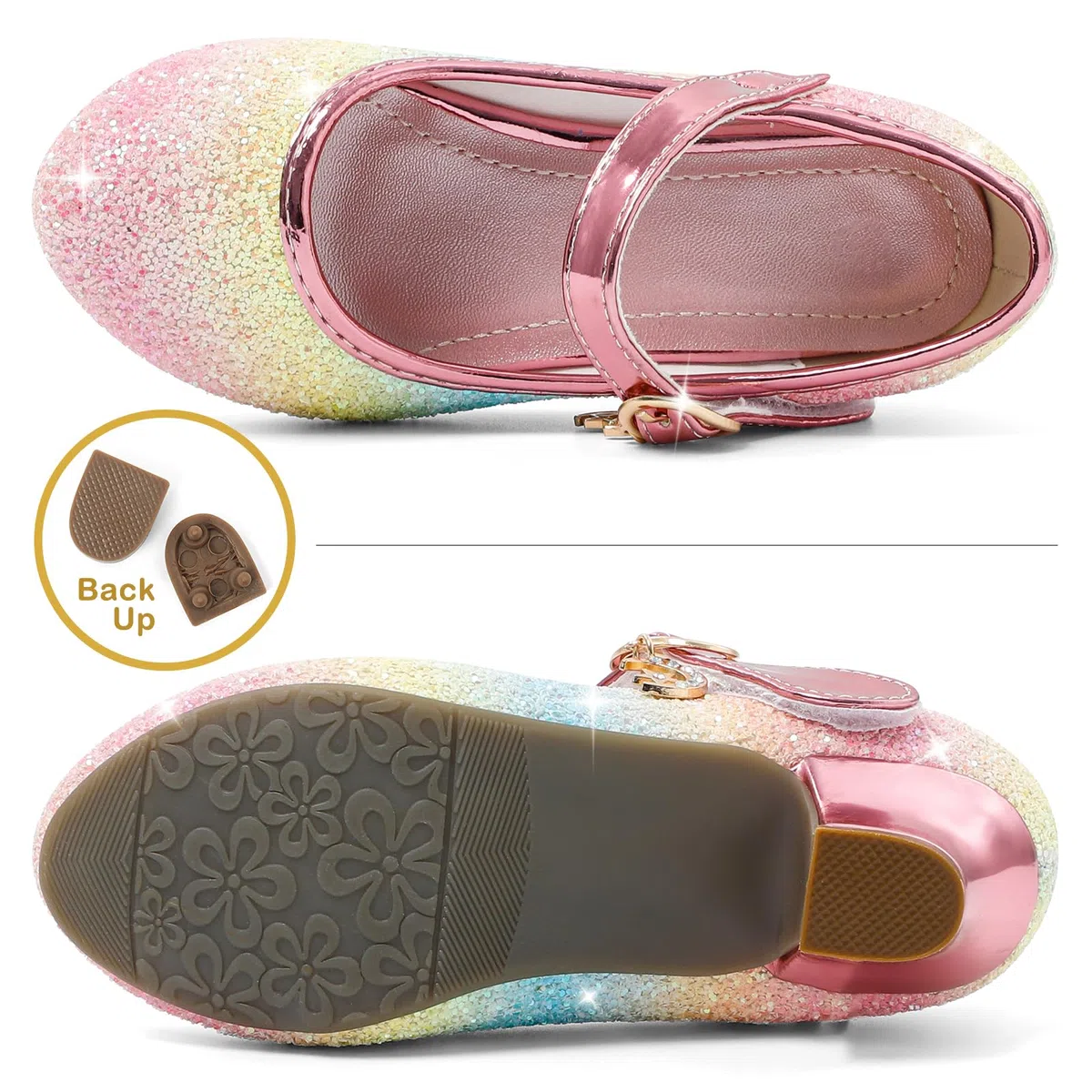 5-10 Jahre Prinzessinnen Schuhe Mädchen Pailletten Ballerinas mit Absatz Glitzer Mary Jane Halbschuhe Kinder Party