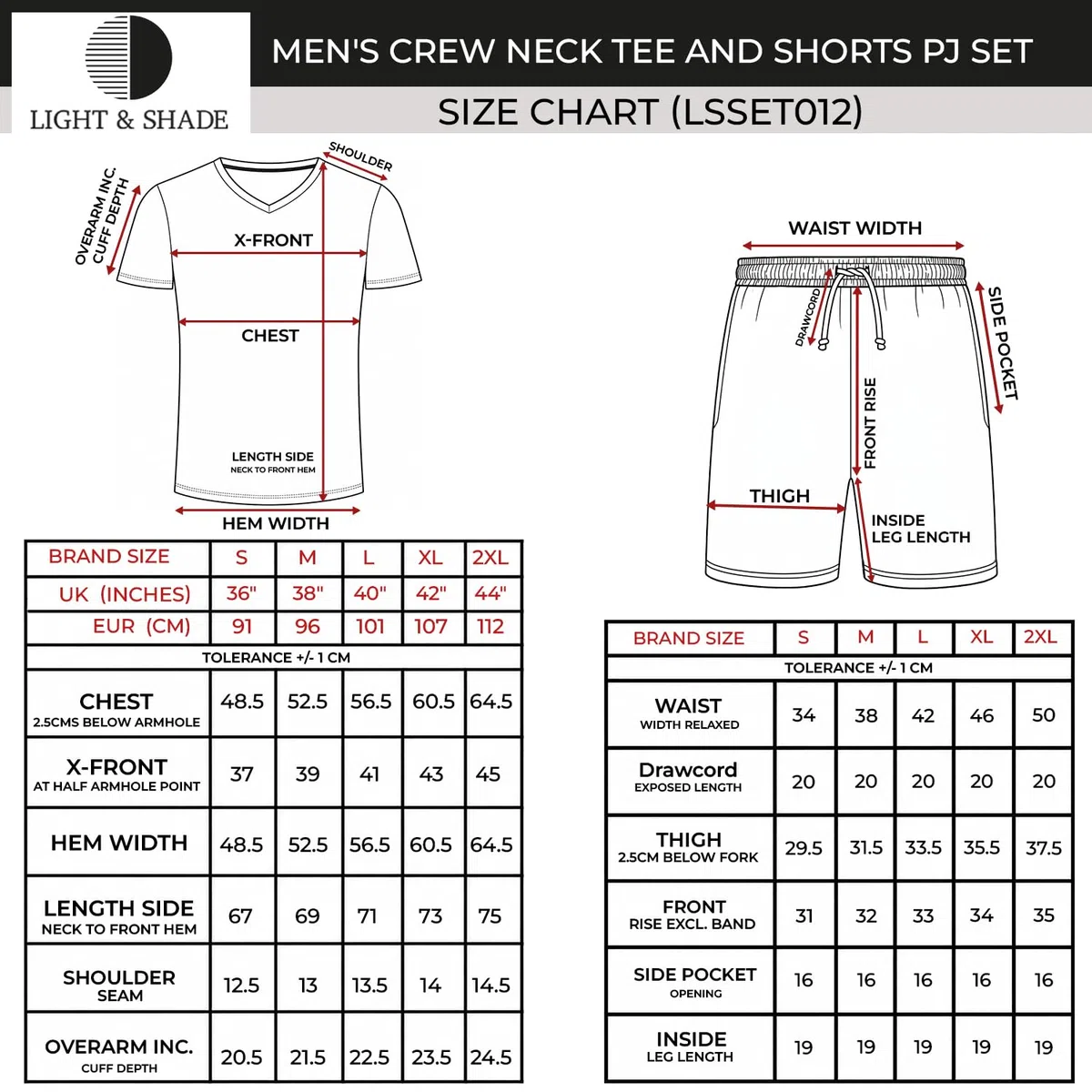 Light & Shade Pyjama-Set mit Oberteil und kurzer Hose für Herren
