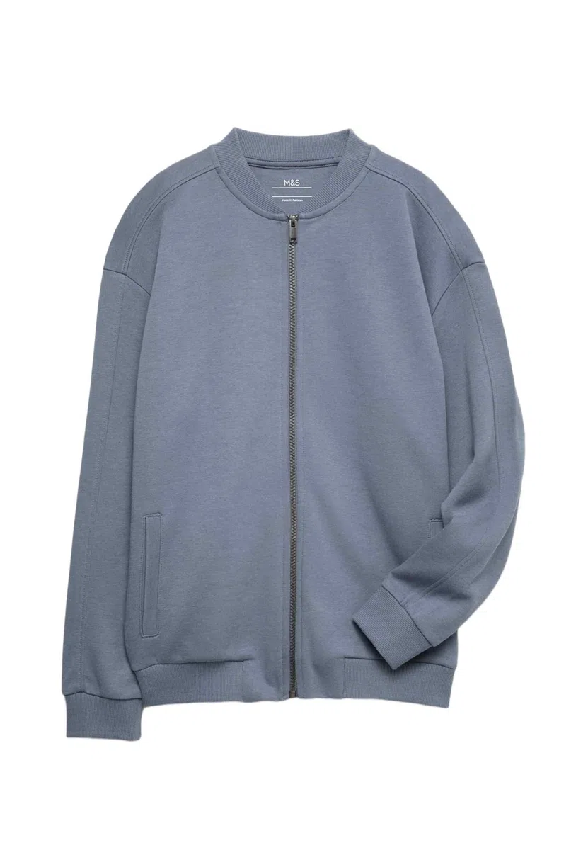 Marks & Spencer Kinder Interlock-Bomber-Sweatshirt – Baumwollreich – Für Jungen – Regular Fit
