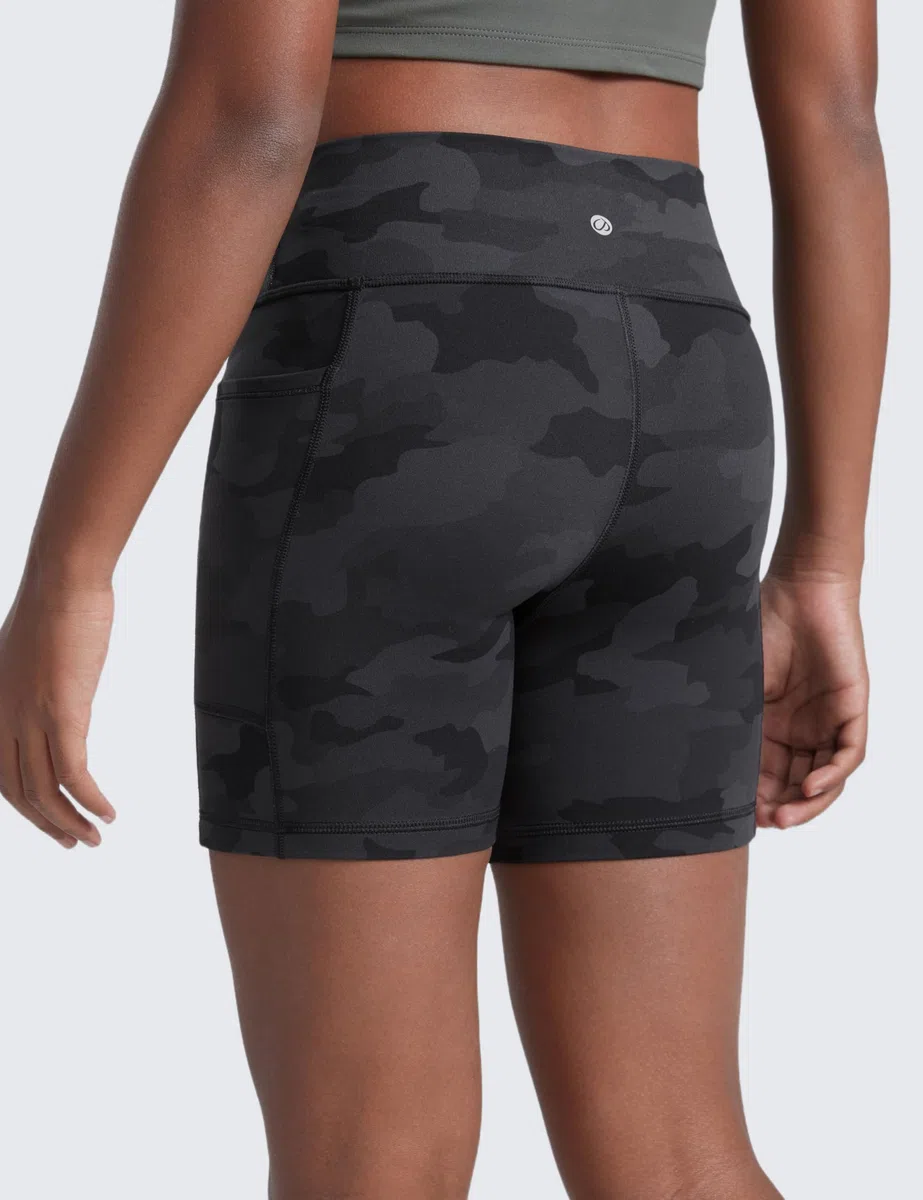 CRZ YOGA Mädchen Butterluxe High Waist Biker Kurz Hose Leggings Kinder Radlerhose Laufhose Sportleggings Sport Shorts mit Tasche