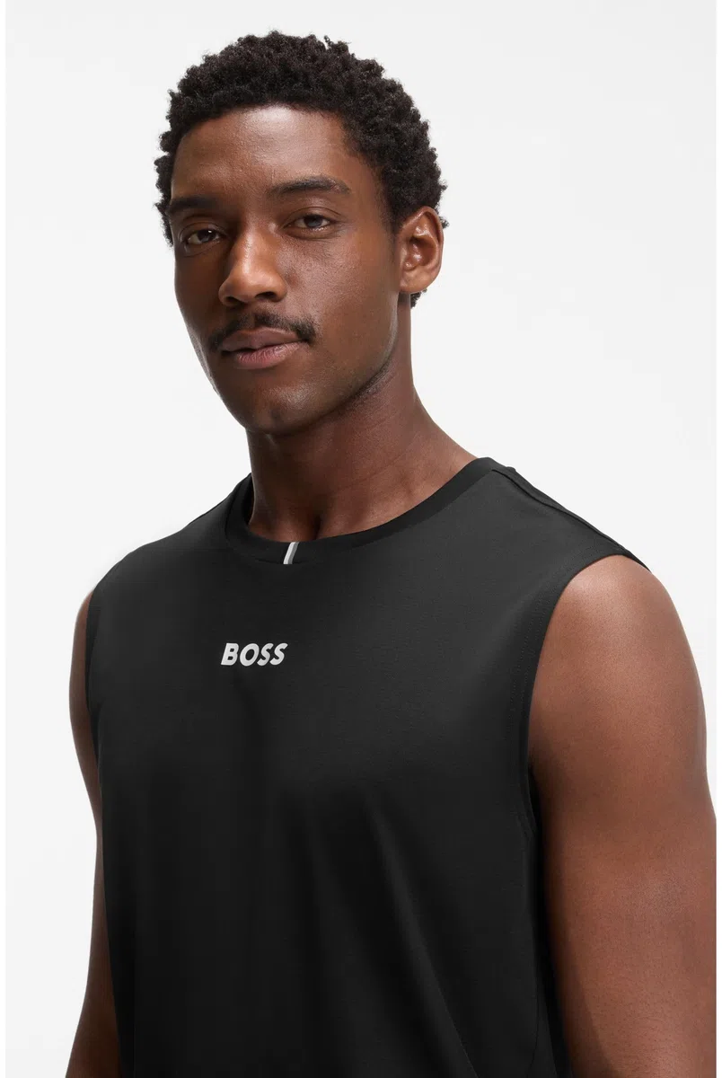 BOSS Herren TS TOC Serve Tank Active Ärmelloses T-Shirt aus schnell trocknendem Gewebe mit Logo Schwarz001 L