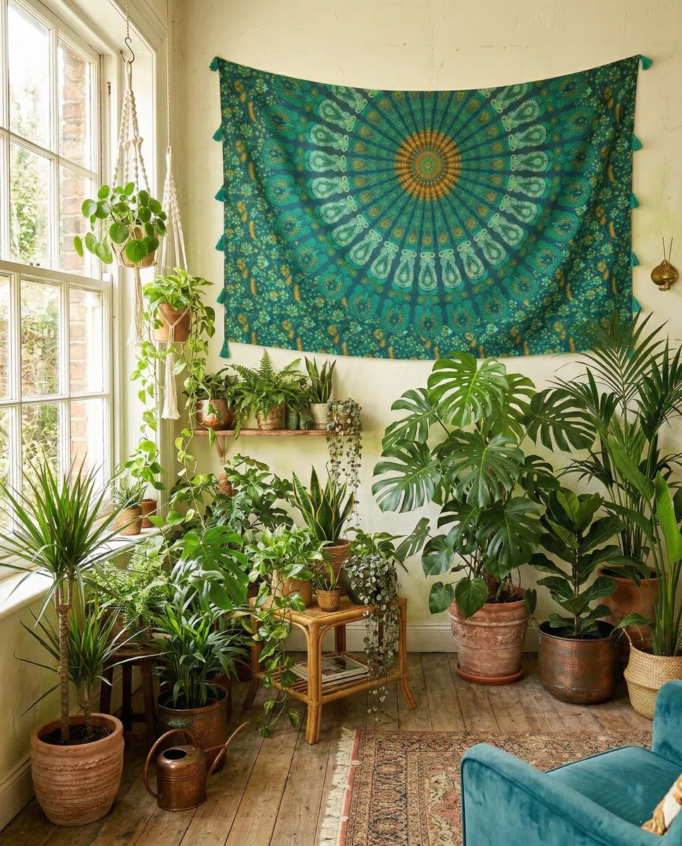 Boho Mandala Pareo Sarong Bikini Cover-Up mit Quasten – Superweiche leichte Baumwolle, Großes indisches Pfauenmuster