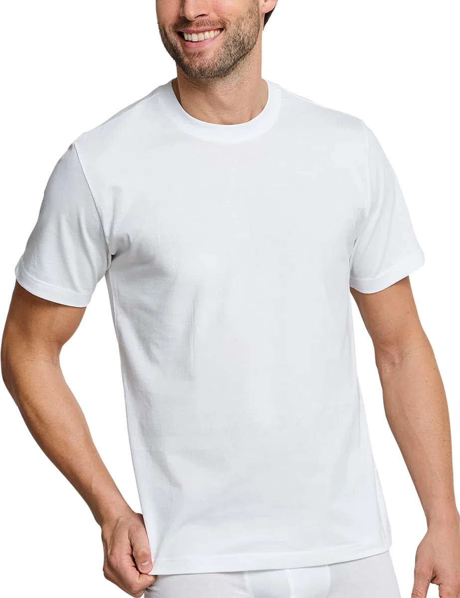 Schiesser Herren American Shirt Rundhals Unterhemd mit Arm - 100% Baumwolle