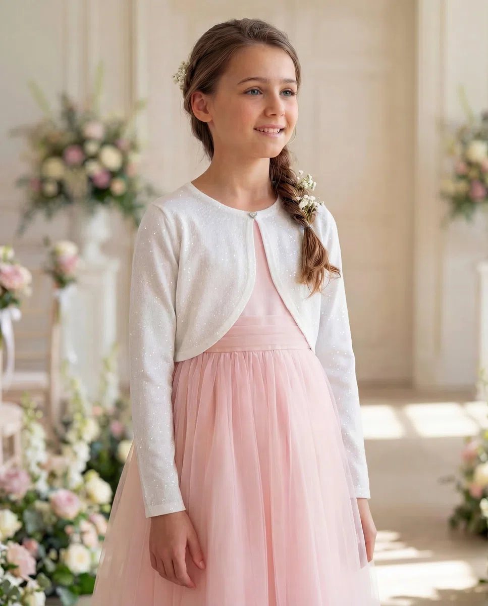 Bolerose Mädchen Langarm Bolero Funkeln Strickjacke Kinder