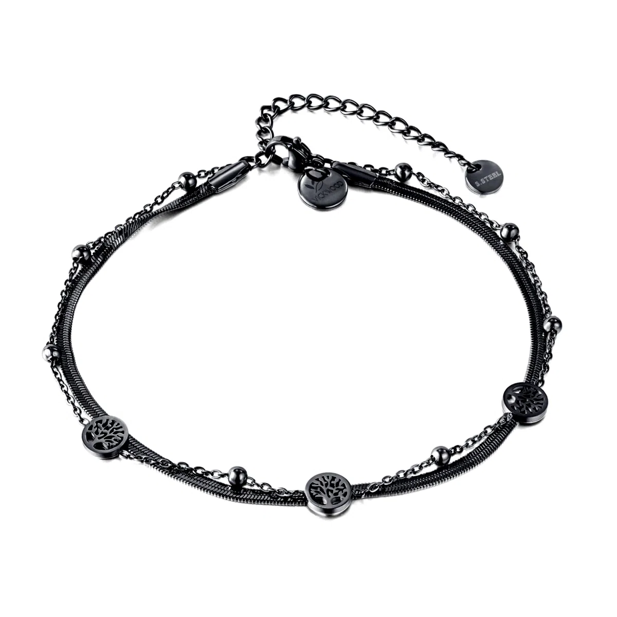 Lebensbaum Fußkettchen für Damen bis 30cm Edelstahl - Armband Gold/Armband Damen Schwarz/Rosegold/Silver - Fussketten für Frauen Gold - Fußkette Damen Armbänder - Schmuck für Frau