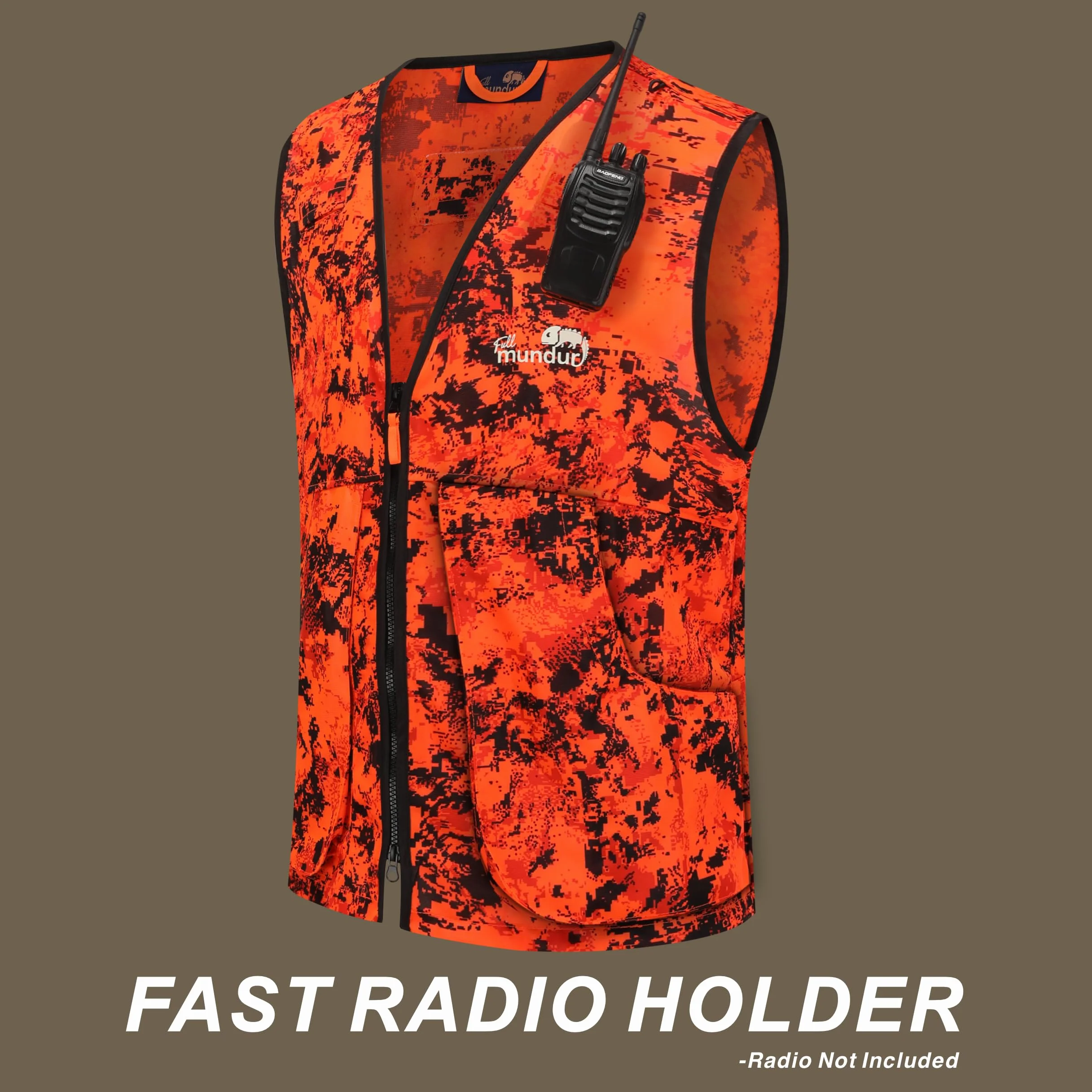Blaze Camo Orange Jagdweste, leichte Sicherheitsweste mit mehreren Taschen für Erwachsene Unisex