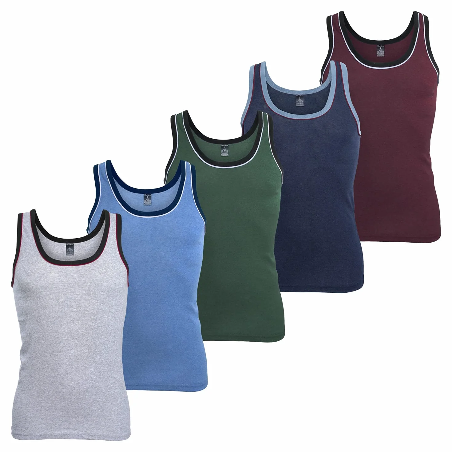 MT Herren Melange Tank-Top (5er Pack) Baumwoll Feinripp Unterhemden ärmellos