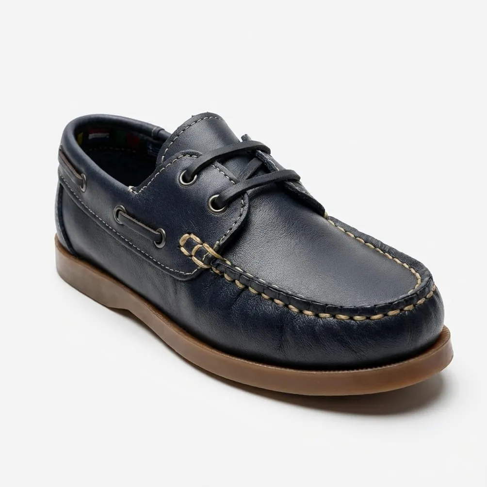 Kinder Bootsschuhe Jungen Klettverschluss - Leder Segelschuhe Mokassins Rutschfest - Bequeme Slipper für Schule & Alltag - Halbschuhe Weit - Winter Gefüttert oder Sommer Ungefüttert