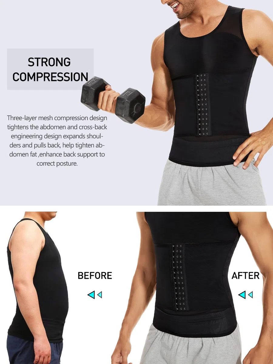 SLIMBELLE Shapewear Unterhemd Herren Bauchweg Kompression Unterwäsche Tank Top Herren Kompressionsshirt Body Shaper mit Tummy Control Taille Gürtel
