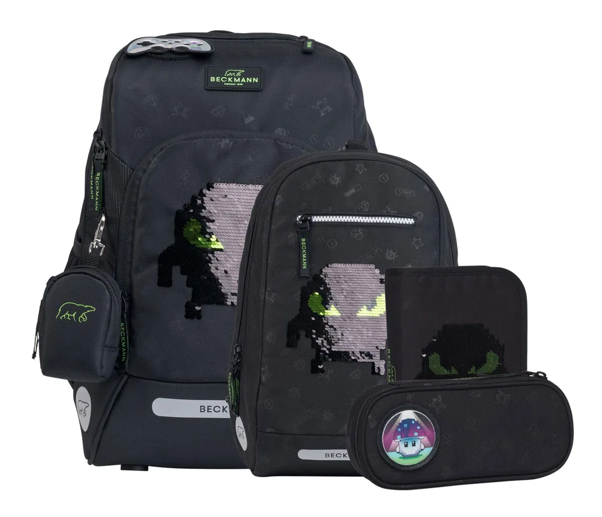 Beckmann Schulranzen Active Air FLX Schoolbag Set 6-teilig 20-25L Pixel schwarz