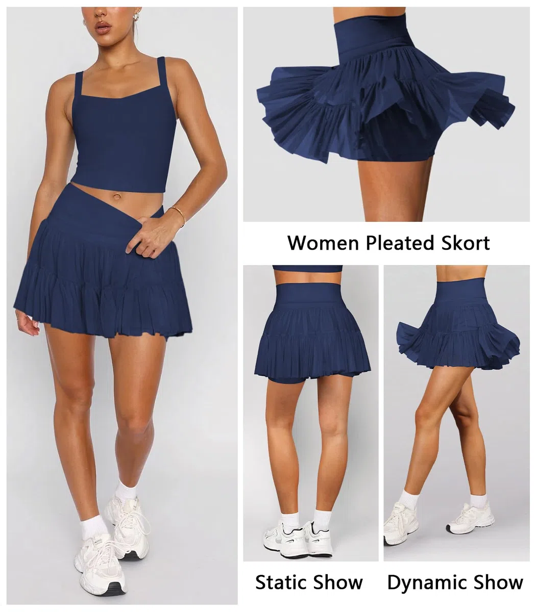 Damen Minirock, fließend, plissiert, hohe Taille, Rüschen, Tennisröcke für Damen, athletisch, Skater, Golf, mit Shorts und Taschen