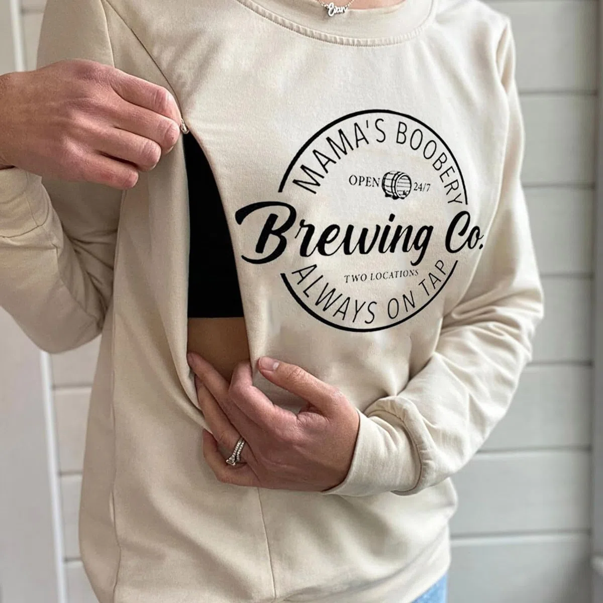 Mama's Boobery Sweater für Damen, lässig, Umstands-/Still-Sweatshirt, bequem, mit Reißverschluss, Stillpullover Pulli Herren