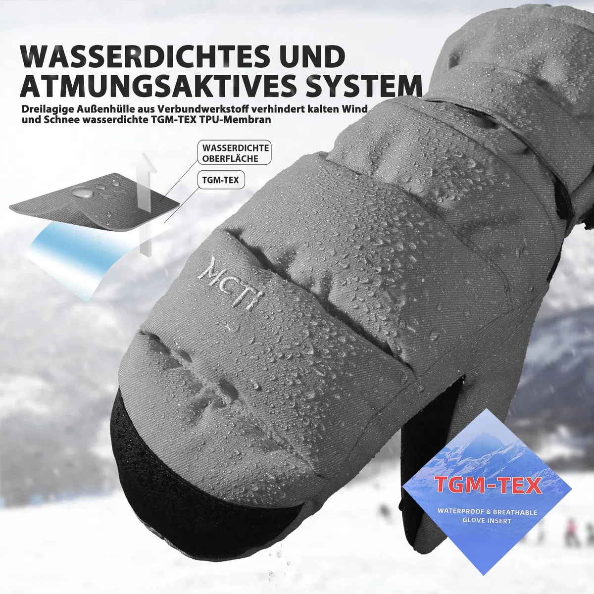 Skihandschuhe Damen Snowboard Fausthandschuhe Touchscreen wasserdichte Winter Warme Fäustlinge mit versteckter Reißverschlusstasche