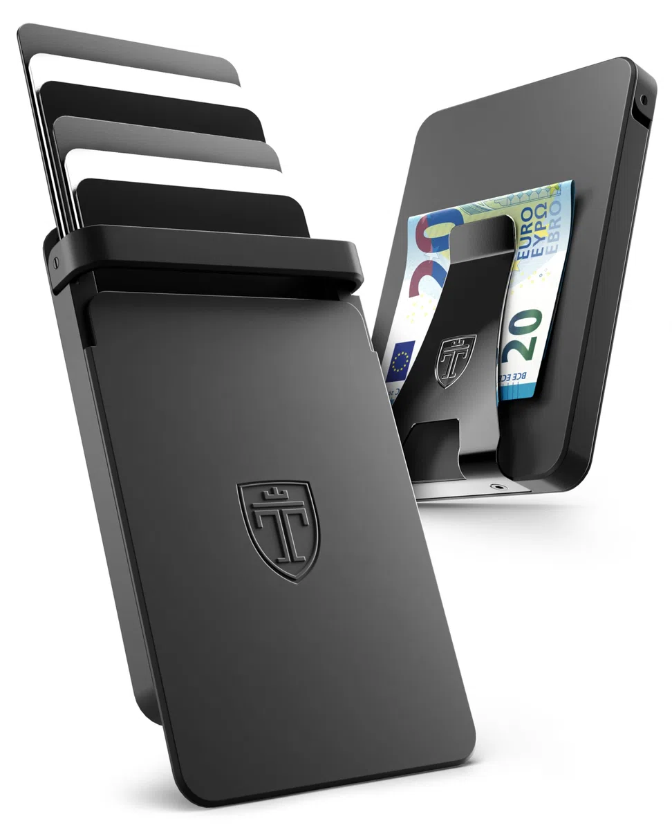 TRAVANDO SLYDE Aluminium Kartenetui mit RFID Schutz - Kartenhalter mit Geldklammer für 7 Karten - Kreditkartenetui Portmonee Herren Slim Wallet (5-6 Karten)
