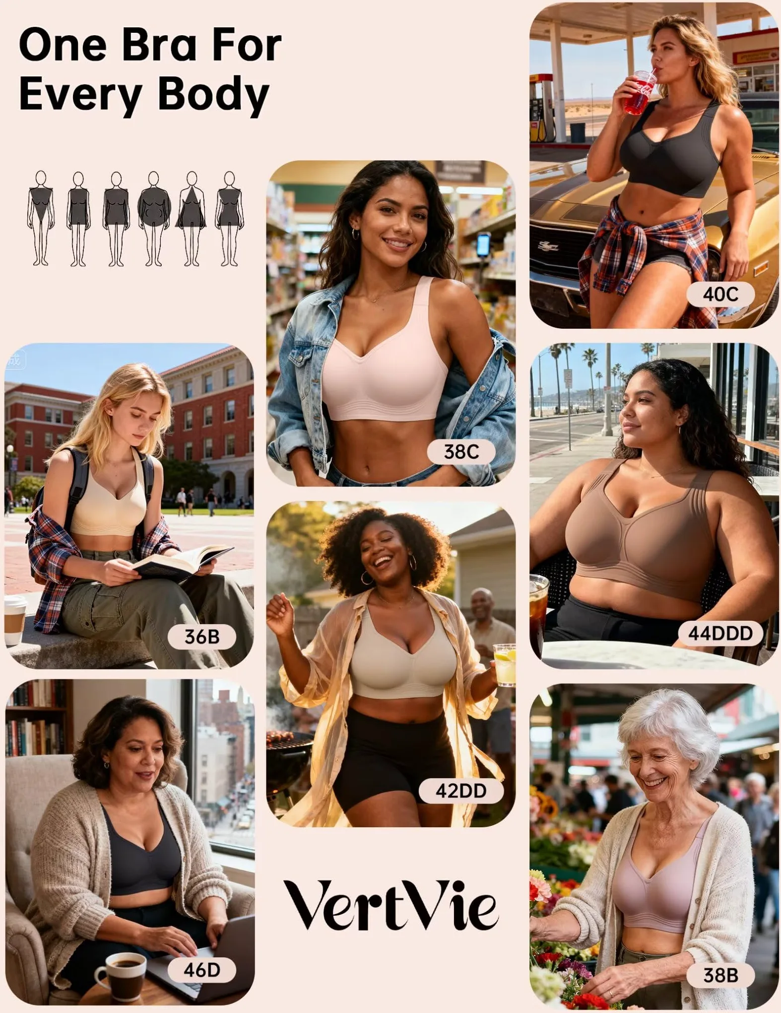 Vertvie Seamless BH Damen Große Brüste ohne Bügel Jelly Bra Push Up Minimizer Soft Bustier Nahtlose Bralette Breite Träger BH Volle Abdeckung