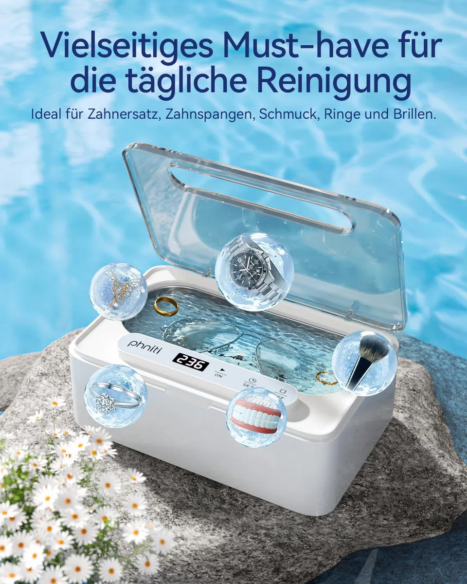 Ultraschallreinigungsgerät Phniti 47kHZ Brillenreinigungsgerät Mit 3 Modi Tragbar Ultraschallgerät 330ml Ultraschallreiniger für Zahnschiene Schmuck Ultraschall Ultrasonic Cleaner