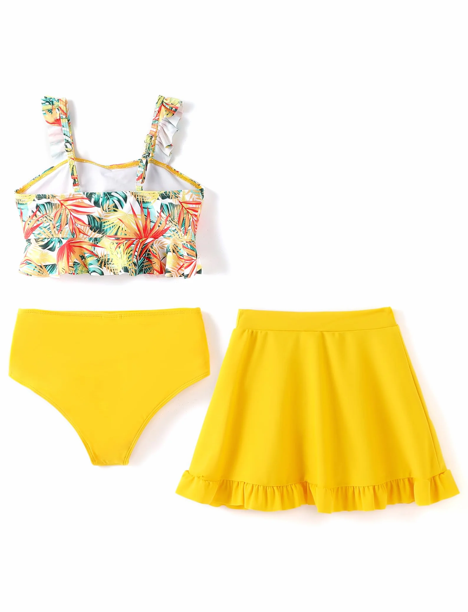 PATPAT Bikini Mädchen Badeanzüge Set, 3-teiliges Tankini-Set mit Top, Shorts Und Baderock Bademode, Kinder Badebekleidung mit Blumenmuster Schwimmanzug, Größe 5-12 Jahre