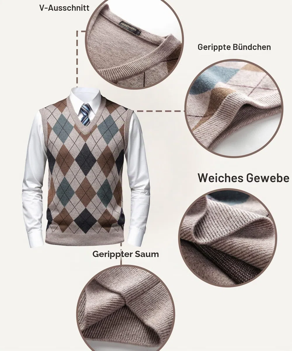 Herren Diamant West Dick Strickweste Business Ärmellose Pullunder Wollweste Argyle Lässig V-Ausschnitt Pulloverwestee Gestrickt Pullover für Männer