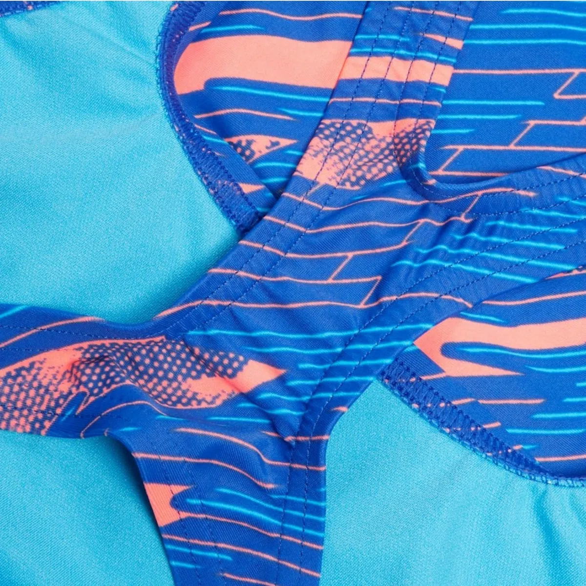 Speedo Hyperboom Allover Medalist Badeanzug Chlorbeständig Schnelltrocknend für Mädchen, Sirenenrot/Echtes Kobaltblau/Picton-Blau, 9-10 Jahre