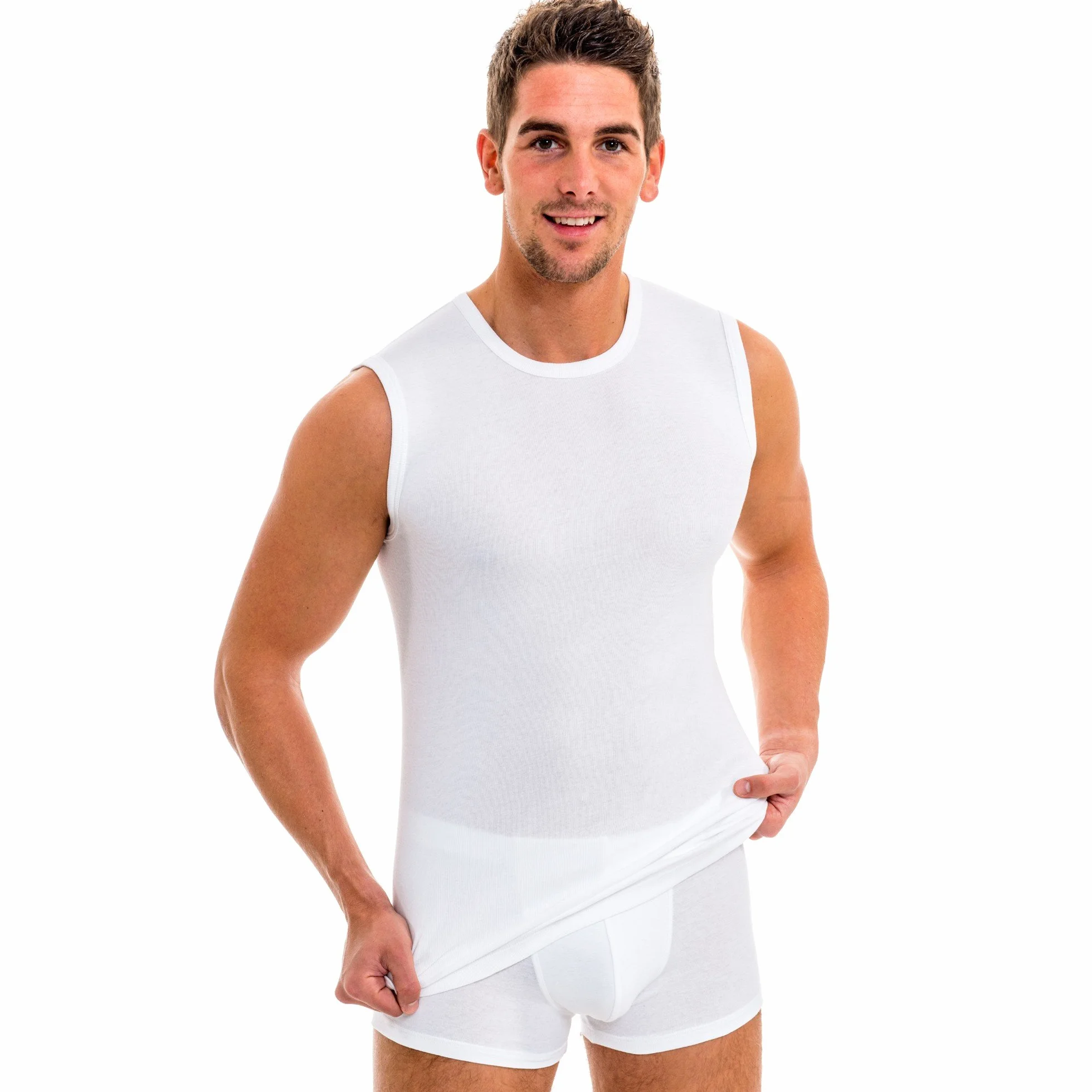 HERMKO 3040 3er Pack Herren Tank Top Unterhemd mit Rundhals-Ausschnitt aus 100% Bio-Baumwolle