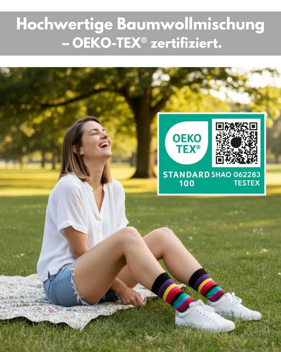 Damen Socken Ringel Bunt Geringelt Baumwolle mit Komfortbund ohne Naht (6 oder 12 Paar)