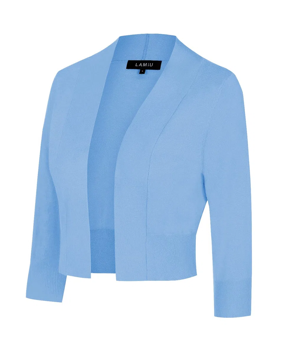 MINTLIMIT Damen Open Knit Cardigan Strickjacke Bolero Kurz 3/4 Ärmel Festlich Cardigans mit Knopf Boleroshrug