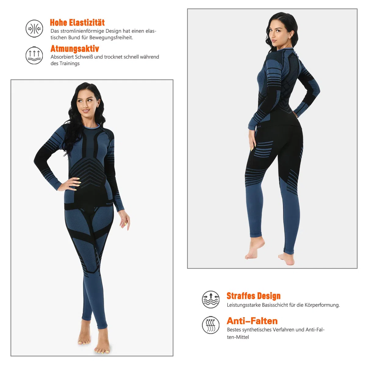 MEETYOO Thermounterwäsche Damen, Skiunterwäsche Frauen Thero Funktionsunterwäsche Winter Atmungsaktiv Funktionswäsche für Ski Sport Running
