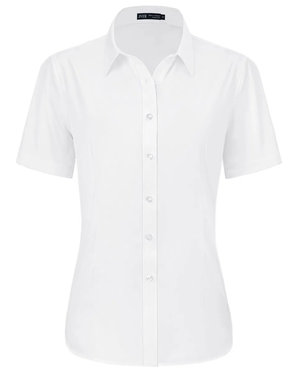 J.VER Bluse Damen Kurzarm Casual Businessbluse Regular Fit Knitterfrei Bügelleicht Sommershirts mit Knopleiste Freizeithemd Tops