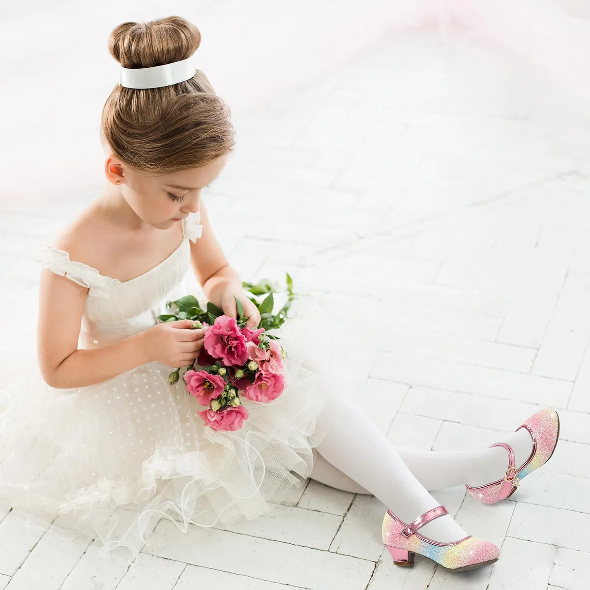 5-10 Jahre Prinzessinnen Schuhe Mädchen Pailletten Ballerinas mit Absatz Glitzer Mary Jane Halbschuhe Kinder Party