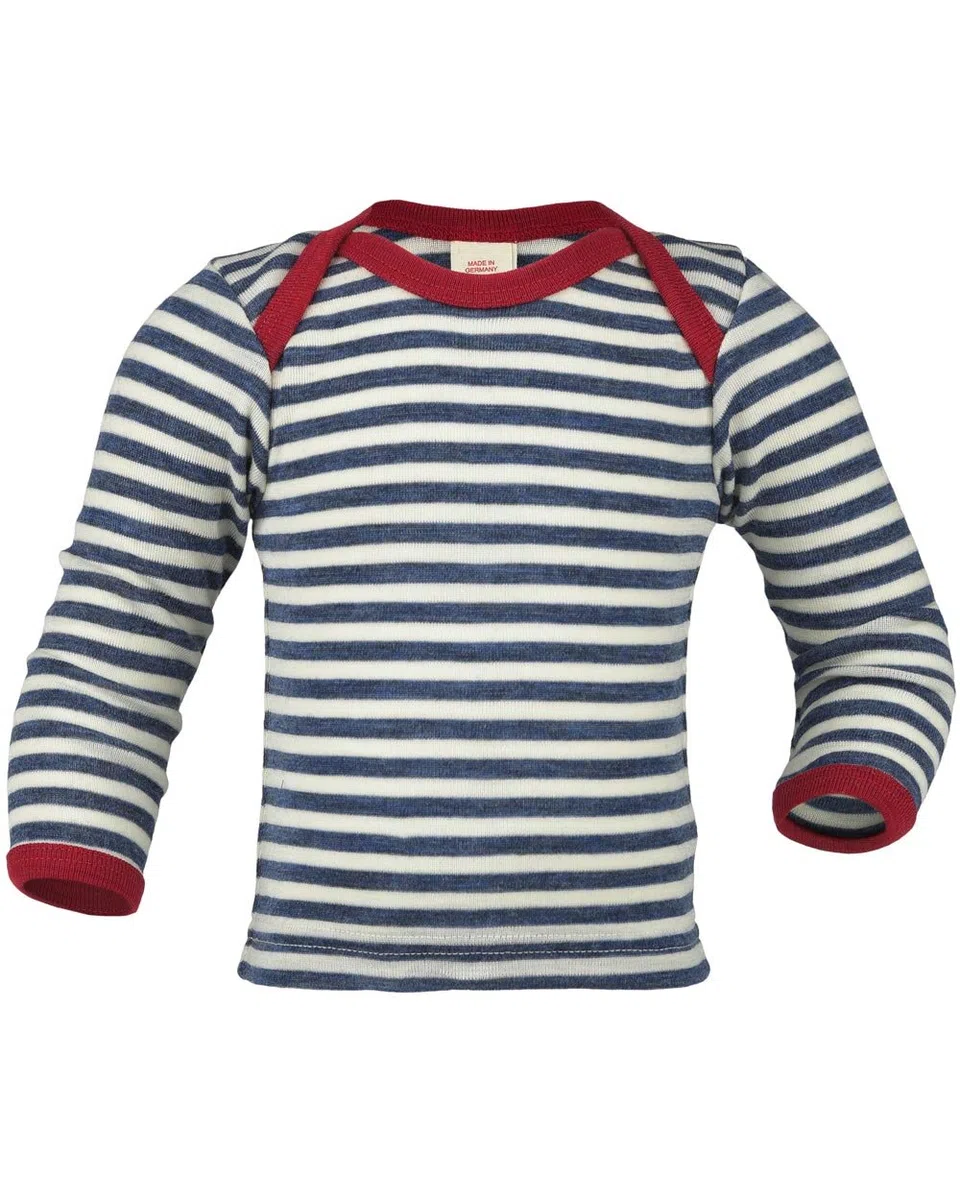 Engel , Baby Unterhemd/Schupfhemd Langarm, 100% kbT Wolle (86/92, Blau Melange/Natur)