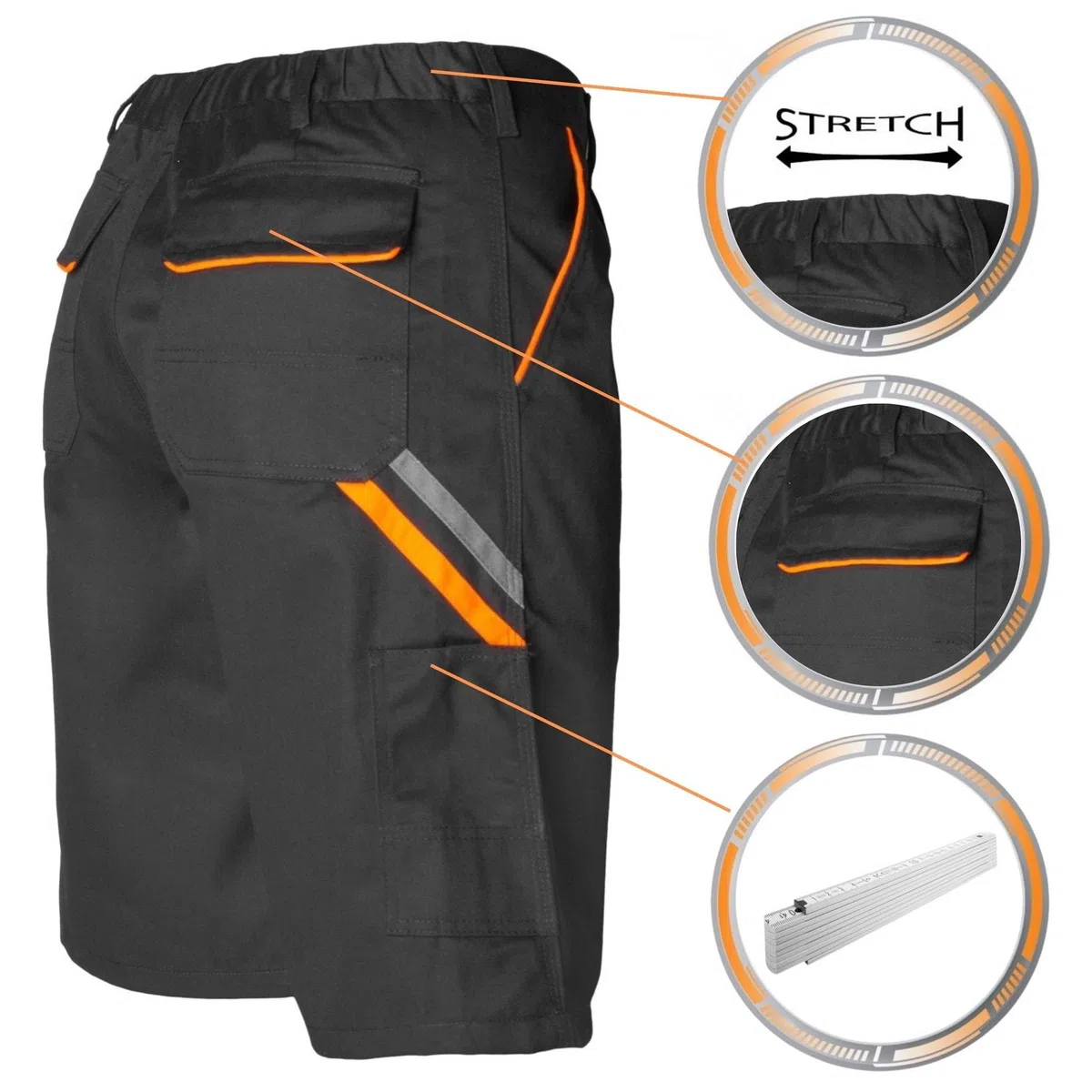Art.Master Arbeitsshorts mit 6 Taschen und Stretchbund - Arbeitskleidung Männer robuste Kurze Hose Herren - Berufskleidung für Handwerk BAU Garten Industrie Lager Montage Azubis Hobby Kfz Werkstatt